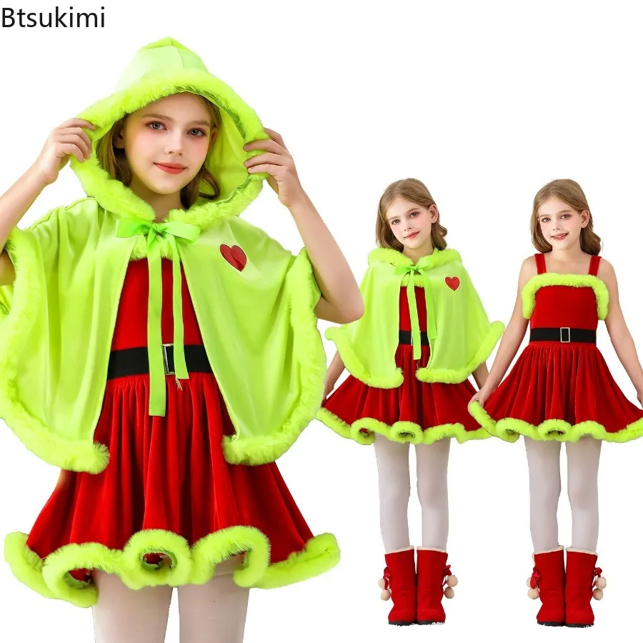 

2026 Christmas Cosplay Costume for Girls Santa Claus Green Monster Performance Party Outfit Dress Unique Modern Dance Costumes