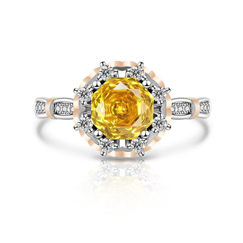 

Кольцо из стерлингового серебра 925 пробы, двухцветное восьмиугольное кольцо с розой и кристаллом циркона, подарок на день рождения, годовщину, свадьбу