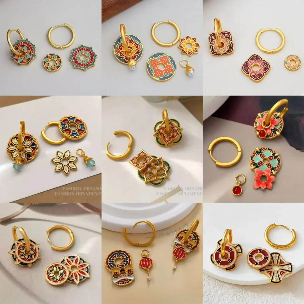 New Fashion Colorful Enamel Earrings for Women Multiple Wear Ways Flower Shaped Golden Luxury Jewelry Charm Design Creative Gift