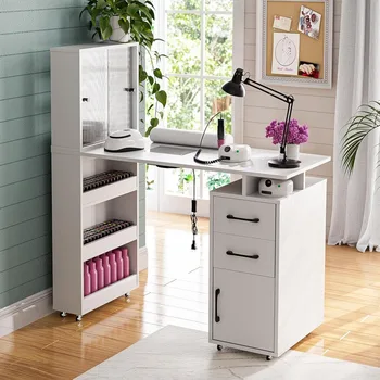 유리 도어 캐비닛 및 손목 받침대가 포함된 네일 기술용 매니큐어 테이블 네일 데스크, 집진기가 포함된 미용실 네일 워크스테이션