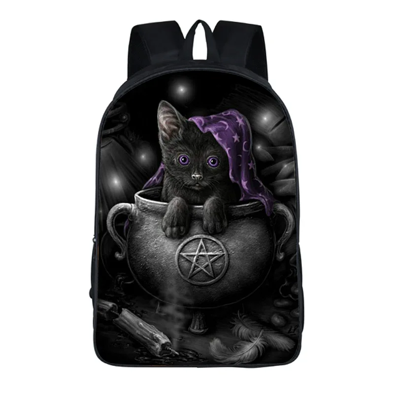 Cartoon Gothic Style Cat Printed Backpack Women Men Comfortable Casual Travel Rucksacks Teenager Boys Girls Storage School Bags