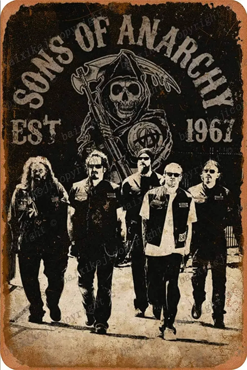 Sons of Anarchy Reaper Crew Retro Tin Sign Vintage Poster Plaque Wall Decor for Bar Cafe Garden Bedroom Office Hotel