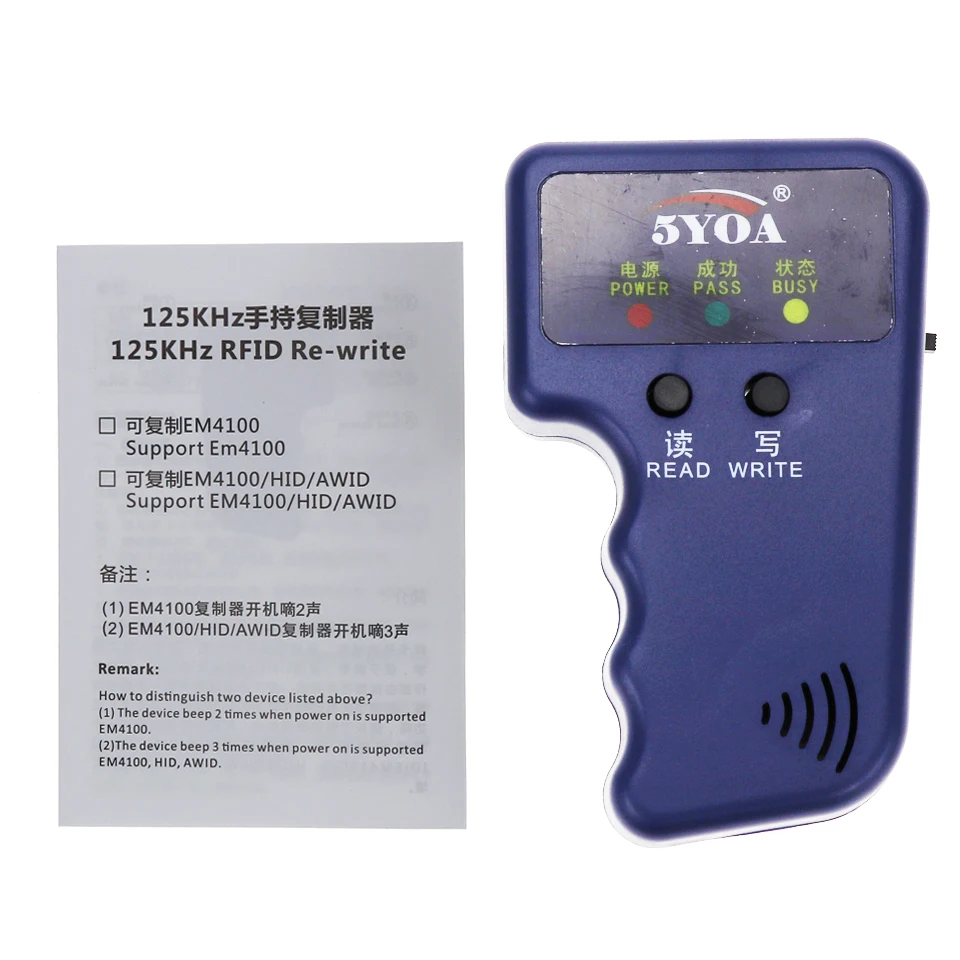 Handheld 125KHz Read EM4100 TK4100 RFID Copier Writer Duplicator Programmer Reader EM4305 T5577 Rewritable ID Keyfobs Tags Cards