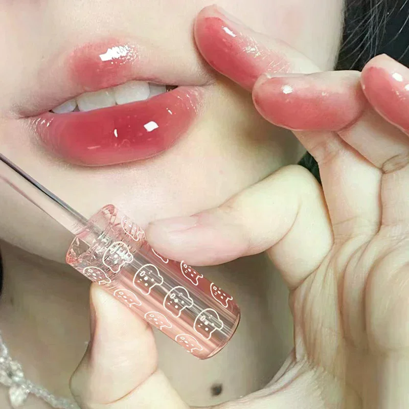 Cereja vermelho à prova d'água acabamento espelhado brilho labial nude marrom claro matiz vidro óleo labial maquiagem líquida para aparência volumosa