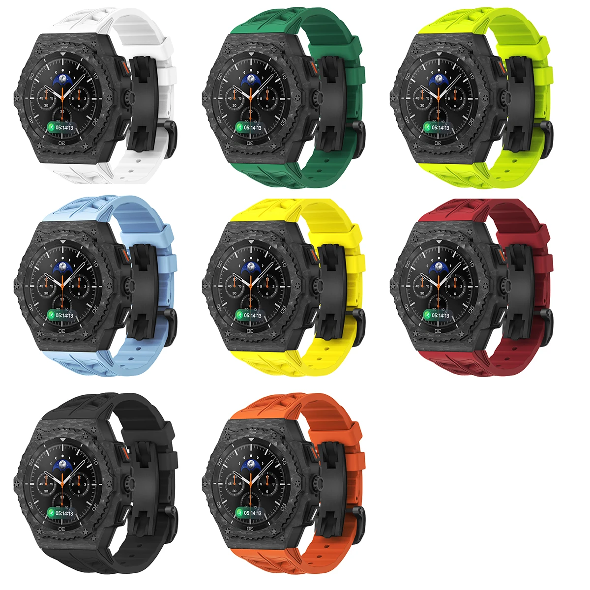 Carbon Fiber Case Modification Kit for Samsung Galaxy Watch 8 44mm Fluororubber Strap for Galaxy Watch 8 Classic 46mm Mod Kit