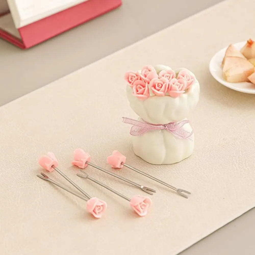 

Набор керамических вилок для фруктов в форме розы, креативные вилки для десертов с банкой для хранения, декоративные, в стиле Ins
