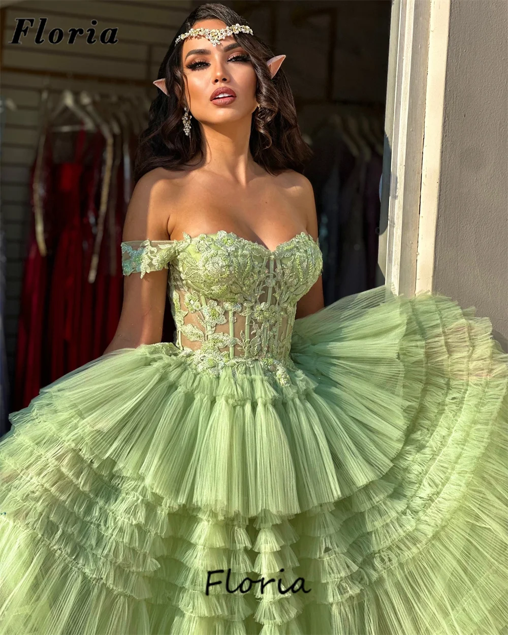 Abendkleider mint grüne abendkleider aso ebi dubai gestufte lange ballkleid roben de soiree perlen cocktail kleider party nacht