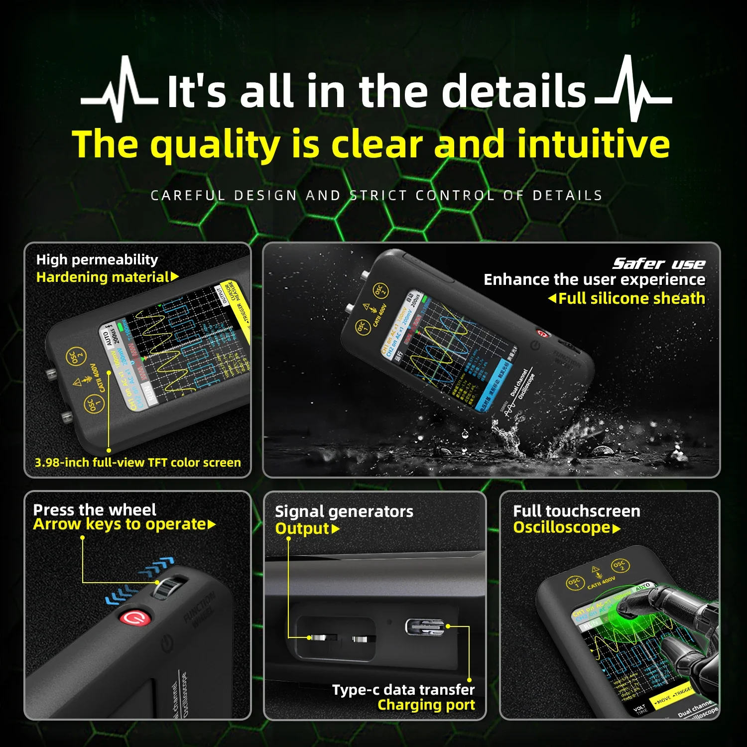 BSIDE O2 Touch Screen Digital Oscilloscope+Signal Generator Dual Channel 50MHz Automatic Osciloscópio Tools Graphic Tester