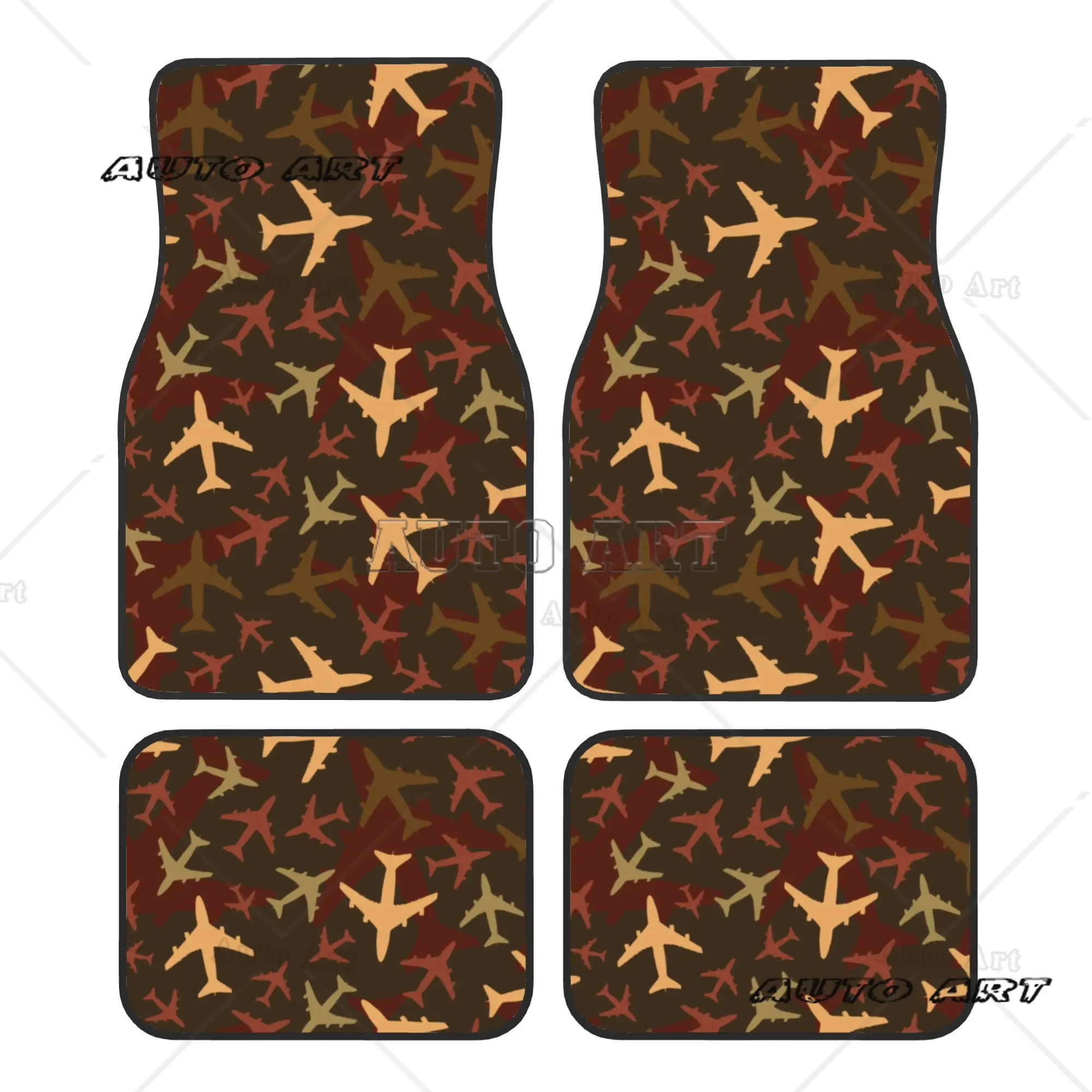 Car Floor Mats 4 Pcs Crystal Velvet Aviation Airplane Pilot Camouflage Universal Front Rear Foot Mats Carpets Rugs  Pieces Auto