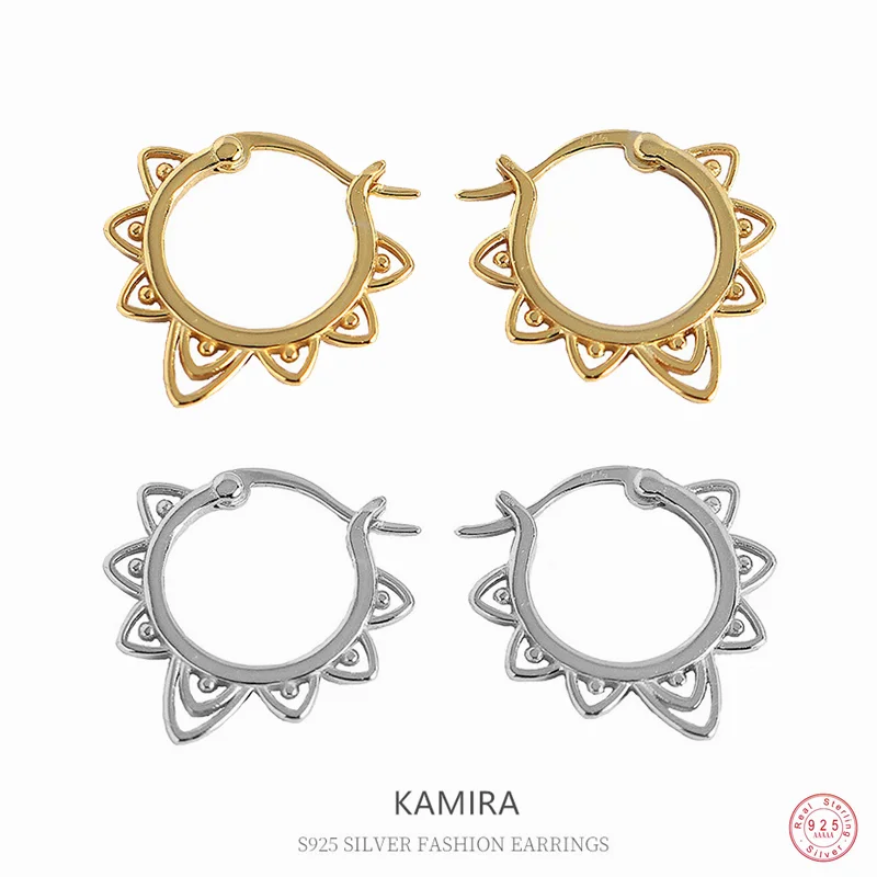KAMIRA Real 925 Sterling Silver Summer Rock Punk Vintage Hoop Earrings for Women Party Exquisite Jewelry Piercing Hug Earrings