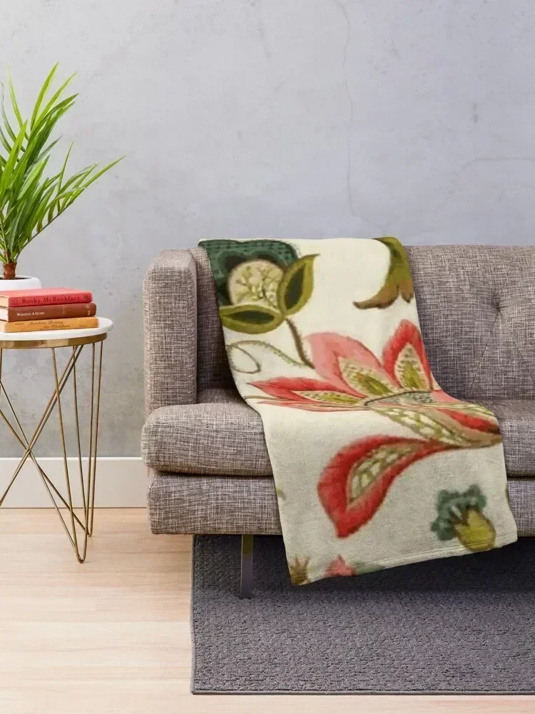 Jacobean Floral Crewel Embroidery Pattern Digital Art Vector Painting Throw Blanket Sofa Retros Blankets