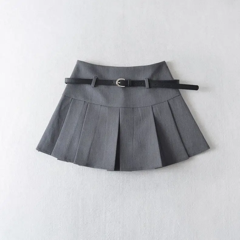 Grauer Faltenrock für Damen, 2026, neuer Frühling und Sommer, hohe Taille, A-Wort-Rock