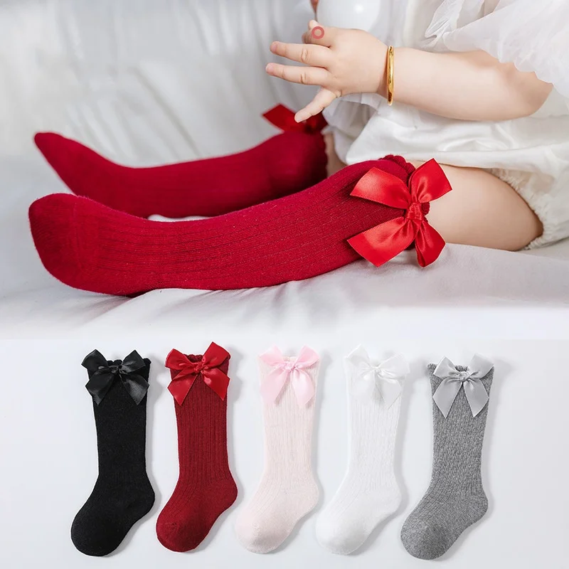 New Baby Socks Winter Autumn Soft Cotton Cute Big Bows Baby Girl Socks Newborn Knee High Long Socks Kids Clothing Accessories