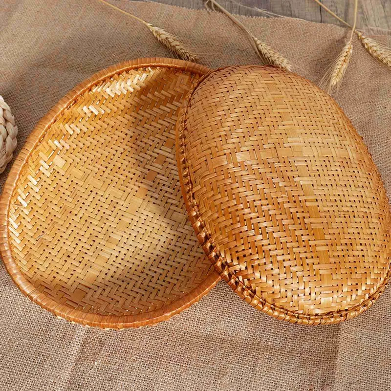 Oval Rattan Woven Storage Basket Bread Fruit Food Storage Tray Handmade Vegetable Display Rattan Basket Kitchen Storage