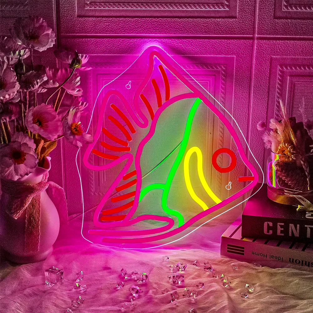 Fish Neon Sign For Wall Decor Led Light Up Sign Room Decoration For Home Kids' Bedroom Aquarium Dimmable Sign USB Powered