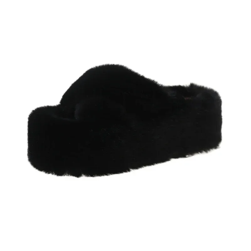 Woman Furry Ladies Faux Fur Luxury Fluffy Plush Slipper House Soft Fuzzy Girl Platform Indoor Flat Casual Sabot Round Toe Winter