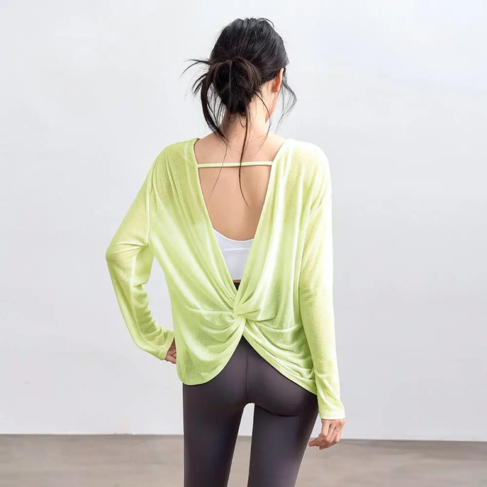 Women Sportswear Yoga Shirt Loose Long Sleeve Top Quick Dry Breathable Fitness Running Training Gym Workout Tee
