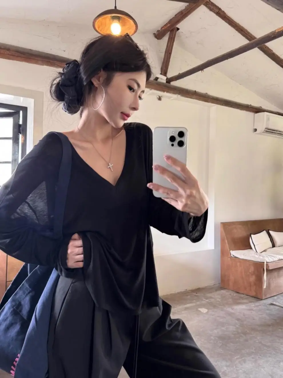 Thin Perspective Long Sleeved T-shirt for Women's Summer Loose Casual Korean Base Sun Protection Cover Up Top for Women