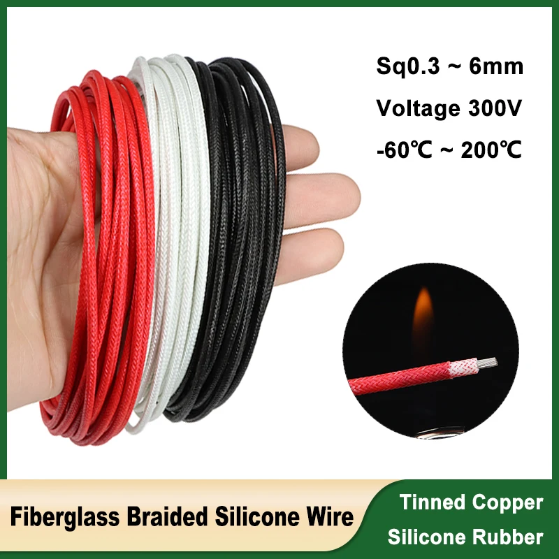 

1 ~ 50m High Temperature Fiberglass Braided Wire Sq 0.3mm ~ 6mm Heat Resistant Silicone Insulation Warm Floor Heat Element Wires