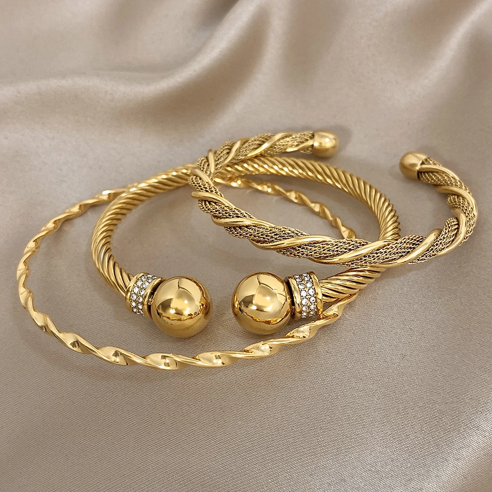 Greatera Hochwertiger Warp Twine C-förmiger offener Herren-Armreif aus Edelstahl mit Strass-Intarsien, Damen-Manschettenarmband, Schmuck, Geschenk – Detail 5