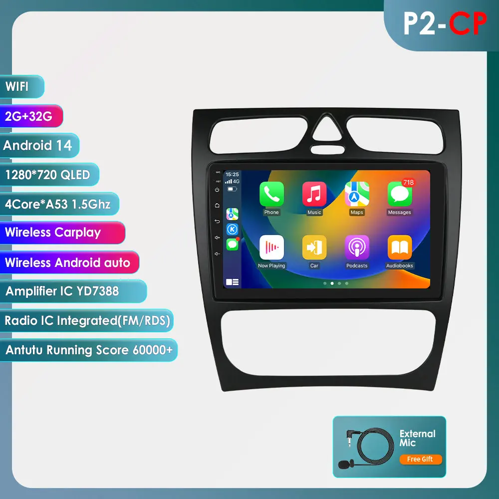Hizpo Android Auto Autoradio voor Mercedes-Benz A-W168 Viano Vito CLK-C209\W209 C-W203 G-W463 Vaneo Multimedia Draadloze Apple CarPlay Slimme Intelligente Systemen IPS Touchscreen Stereo Videospeler 2