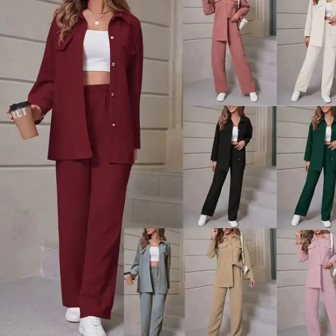 Spring and Autumn New Two-piece Sets Trendy Waffle Lapel Cardigan Casual Suit Women two piece sets womens outifits blazer femme