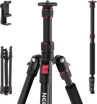 NEEWER Basics TP15 Camera Tripod Monopod, 68" Metal Heavy Duty Portable Travel DSLR Cell Phone Stand with Cellphone Holder Mount Compatible with iPhone Filming Video Recording, Ball Head Not Included