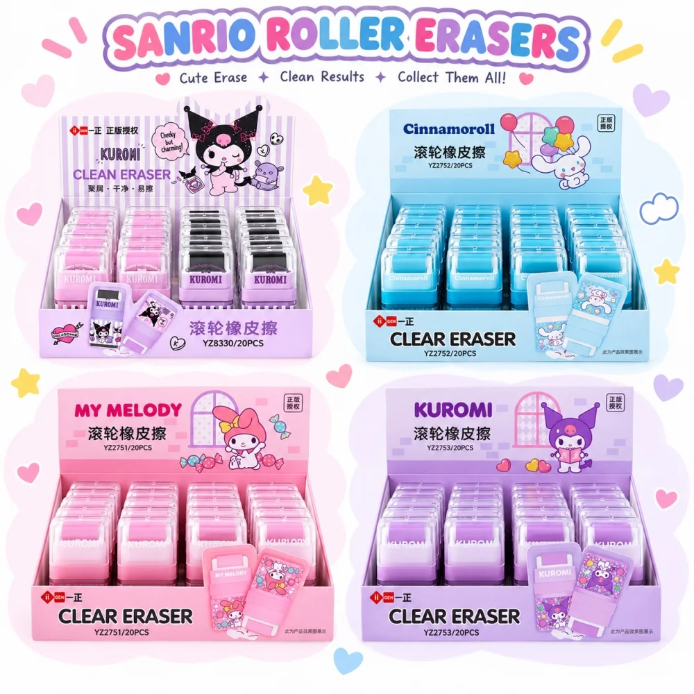 Genuine Sanrio Roller Eraser Kuromi Cinnamoroll My Melody Clear Eraser Cute Stationery for School Office Study Desk