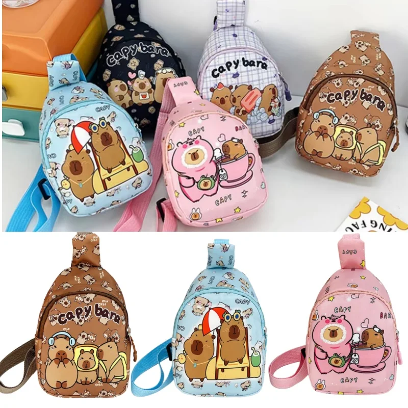 New Capybara Children's Chest Bag Cartoon Capybara Coin Purse Trend Nylon Single Shoulder Crossbody Fancy Bag Capybara