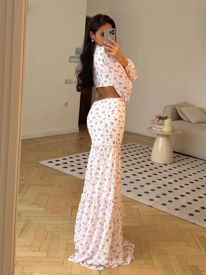 Marthaqiqi Fashion Ladies Nightgown Long Sleeve Sleepwear V-Neck Pajama Show Waist Nightie Ankle-Length Printing Femme Nightwear