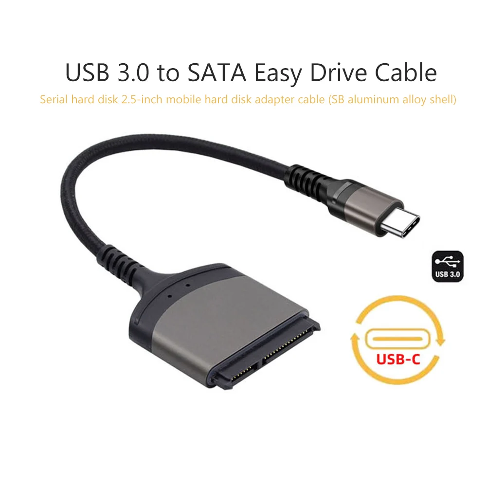 23 سنتيمتر USB 3.0/نوع C إلى كابل SATA غلاف من الألومنيوم محول خارجي يدعم Windows/MacOS/Chrome OS/Linux لـ 2.5 بوصة SSD HDD