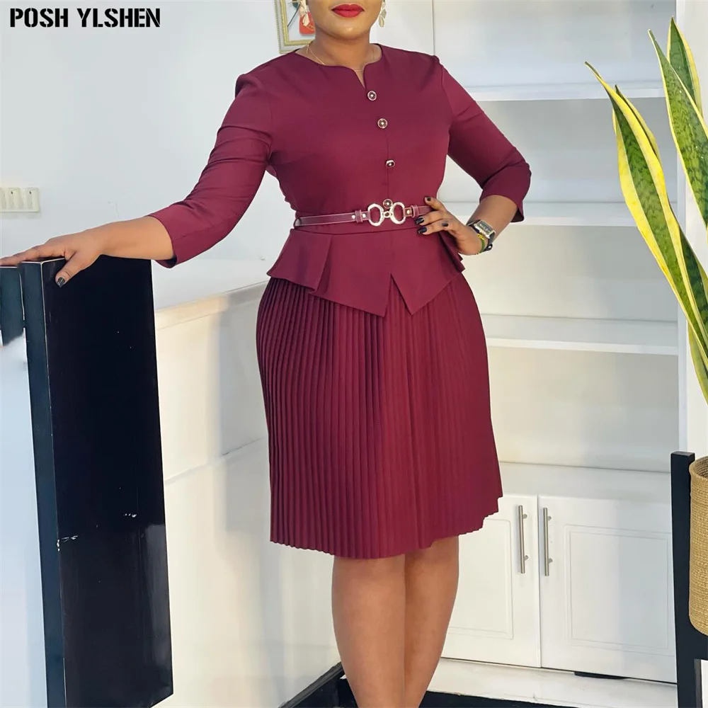 

Summer Bodycon Dress African Dresses for Women 2025 Sexy Elegant 3/4 Sleeve Pleated Bandage Robe Africaine Femme African Clothes