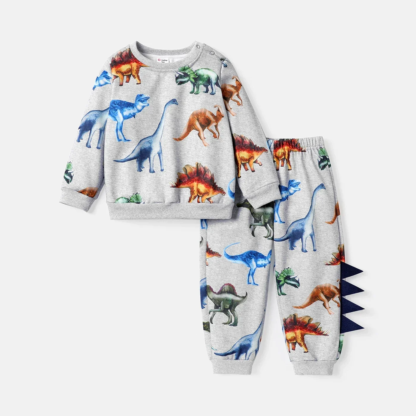 PatPat 2pcs Toddler Boy Animal Dinosaur Print Sweatshirt and Elasticized Pants set Soft and Comfortable  Perfect for Outings