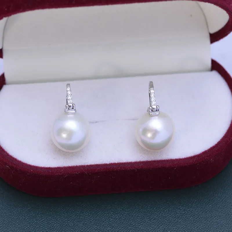 11-12mm Strong Luster Few Flaw Real Freshwater Edison Pearl Earring For Women 925 Silver Charm Gift
