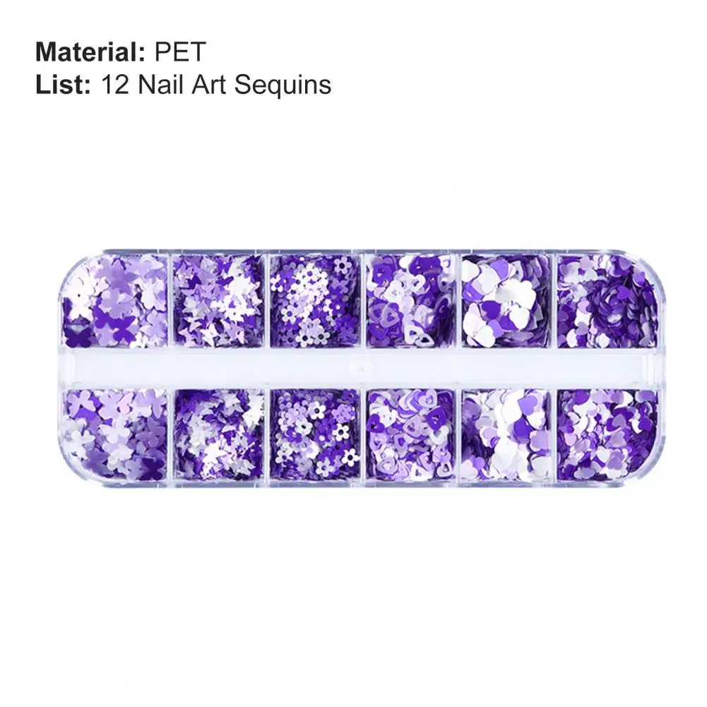 แผ่นติดเล็บรูปดาวผีเสื้อผสมลายกากเพชร12เม็ดตกแต่งศิลปะติดเล็บแบบ DIY