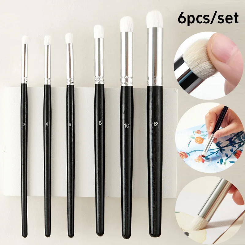6pcs/set Professional Wool Dry Brush Pen for Oil Painting,Acrylic,Watercolor Paints,Ceramic,Plaster Craft Brush Art Supplies