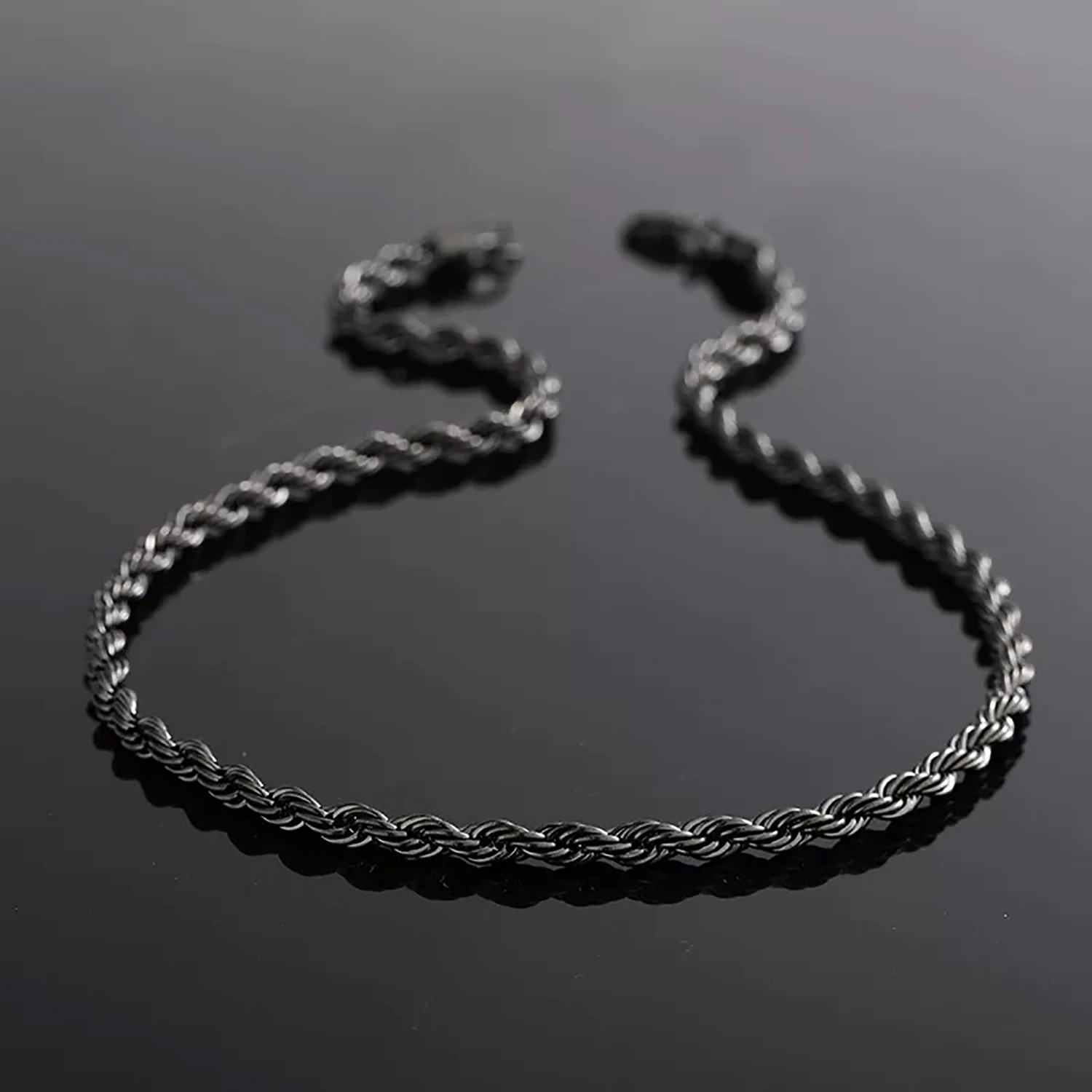 2-6MM Klassische Schwarze Gedrehte Seilkette aus Edelstahl, Wasserdichte Hip-Hop-Metallkette für Männer und Frauen – Detail 2