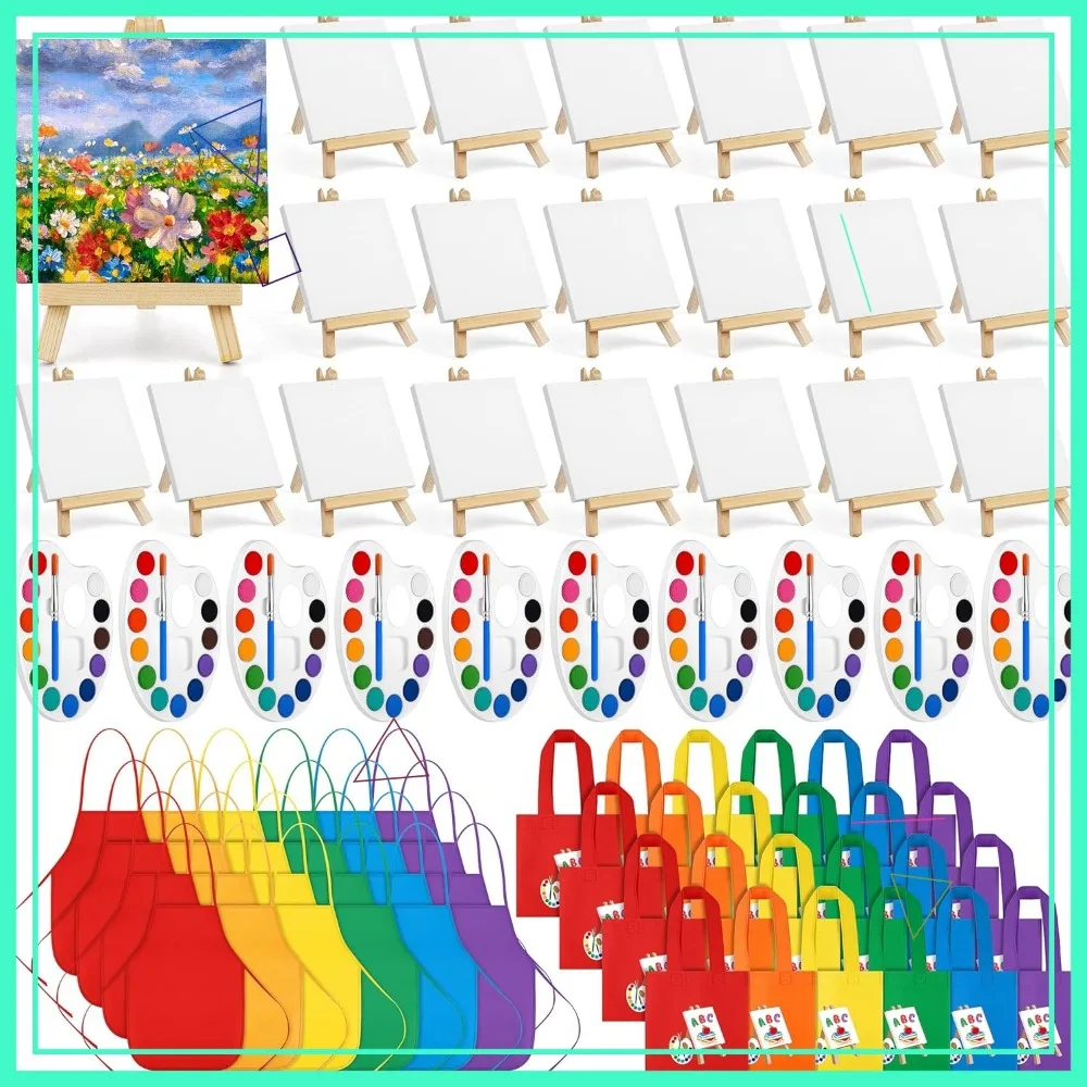 

96-Piece Mini Watercolor Paint Set with Easels, Canvases, Aprons & Tote Bags, Art Supplies for Beginners