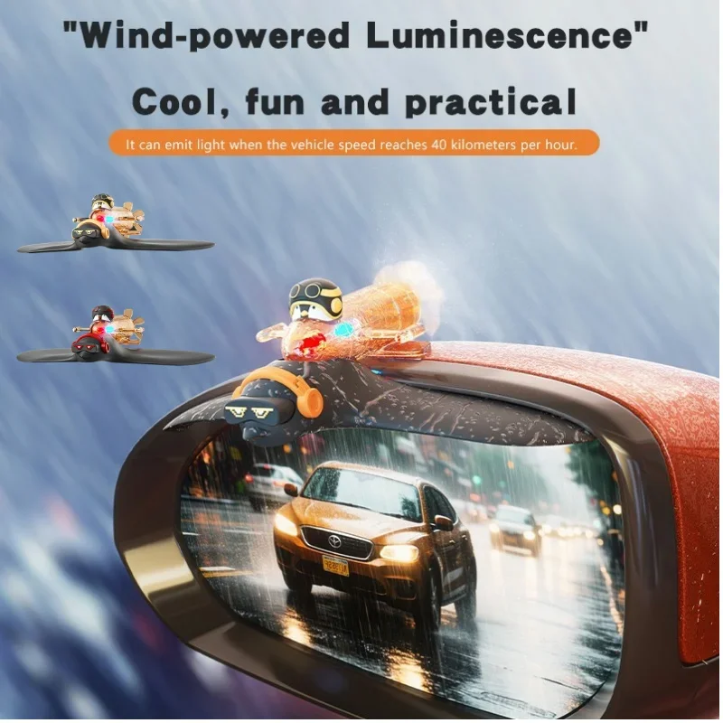 

Rear View Mirror Decor Vehicle Rearview Mirror Decoration Lighting Adhesive Waterproof Wind-Powered Car Accessories for Auto