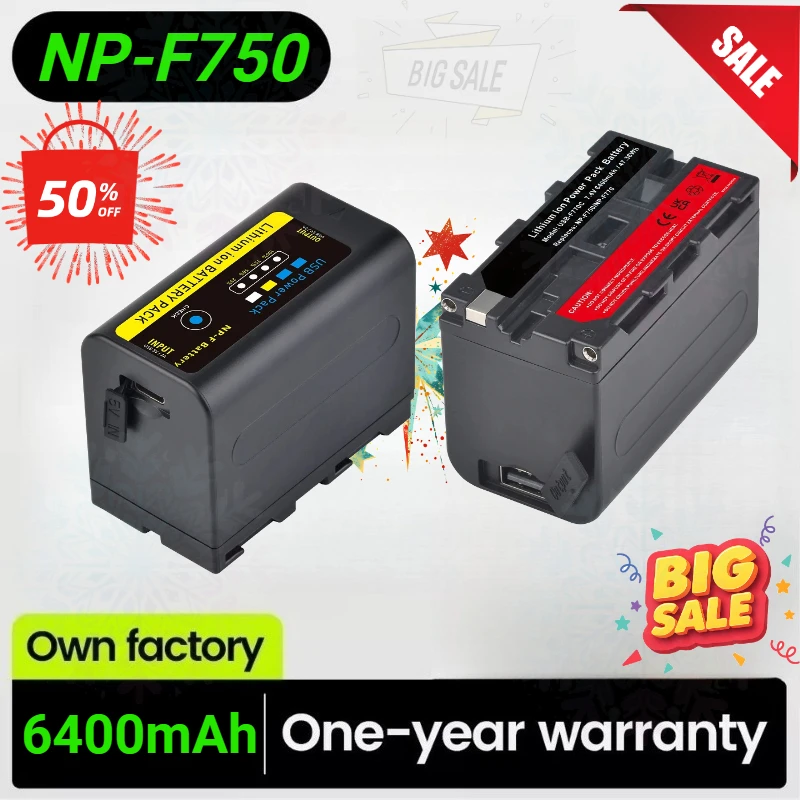 6400mAh Replacement Battery for Sony NP-F770 F750 Battery with LED Power Indicator F970 F770 F550 F570 F750 MC1500C High Qualty