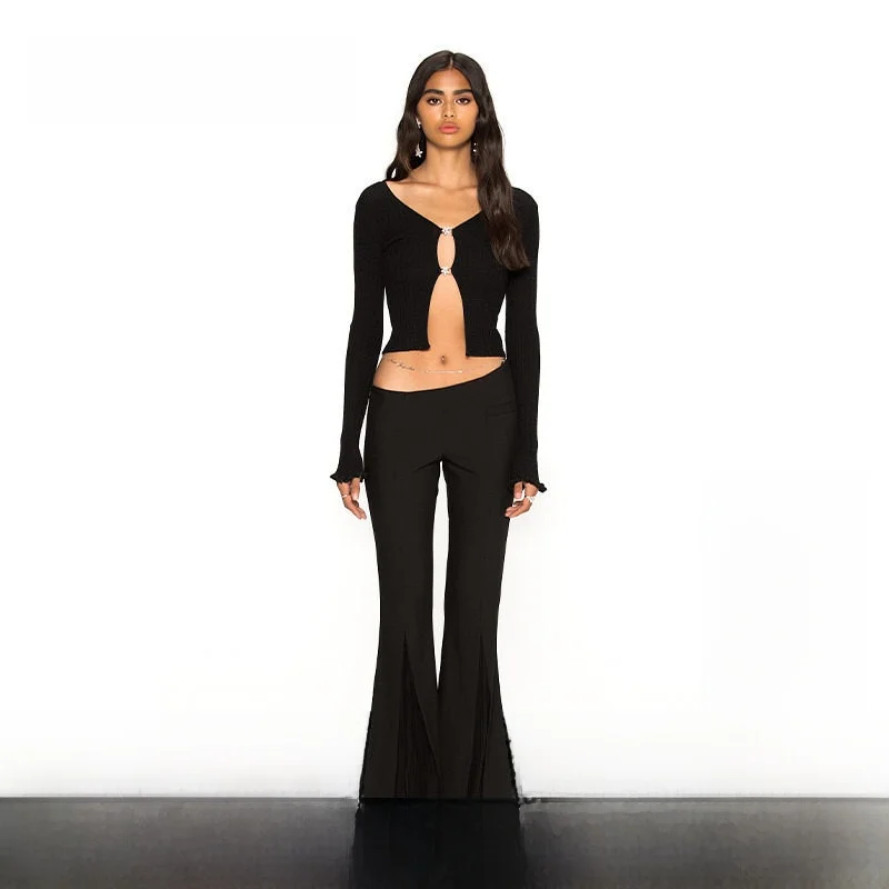 

Nana Jacqueline Select 3NanaJacqueline V-ne Slim-fit Waist-cinching Ruffle Diamond Button-up irt Women Sexy Sle Long Sl...