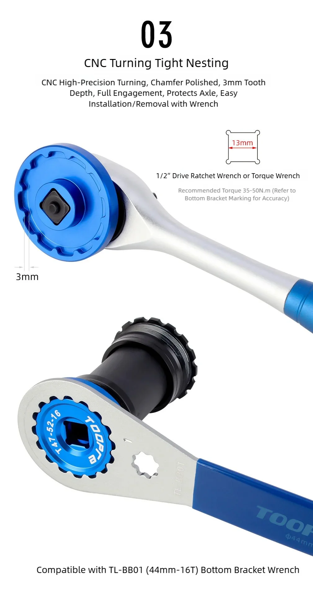 TOOPRE Innenlager-Abzieher T45/T47 Integriertes Gewinde-Innenlager-Abziehwerkzeug aus Hochleistungs-Aluminiumlegierung – Detail 9