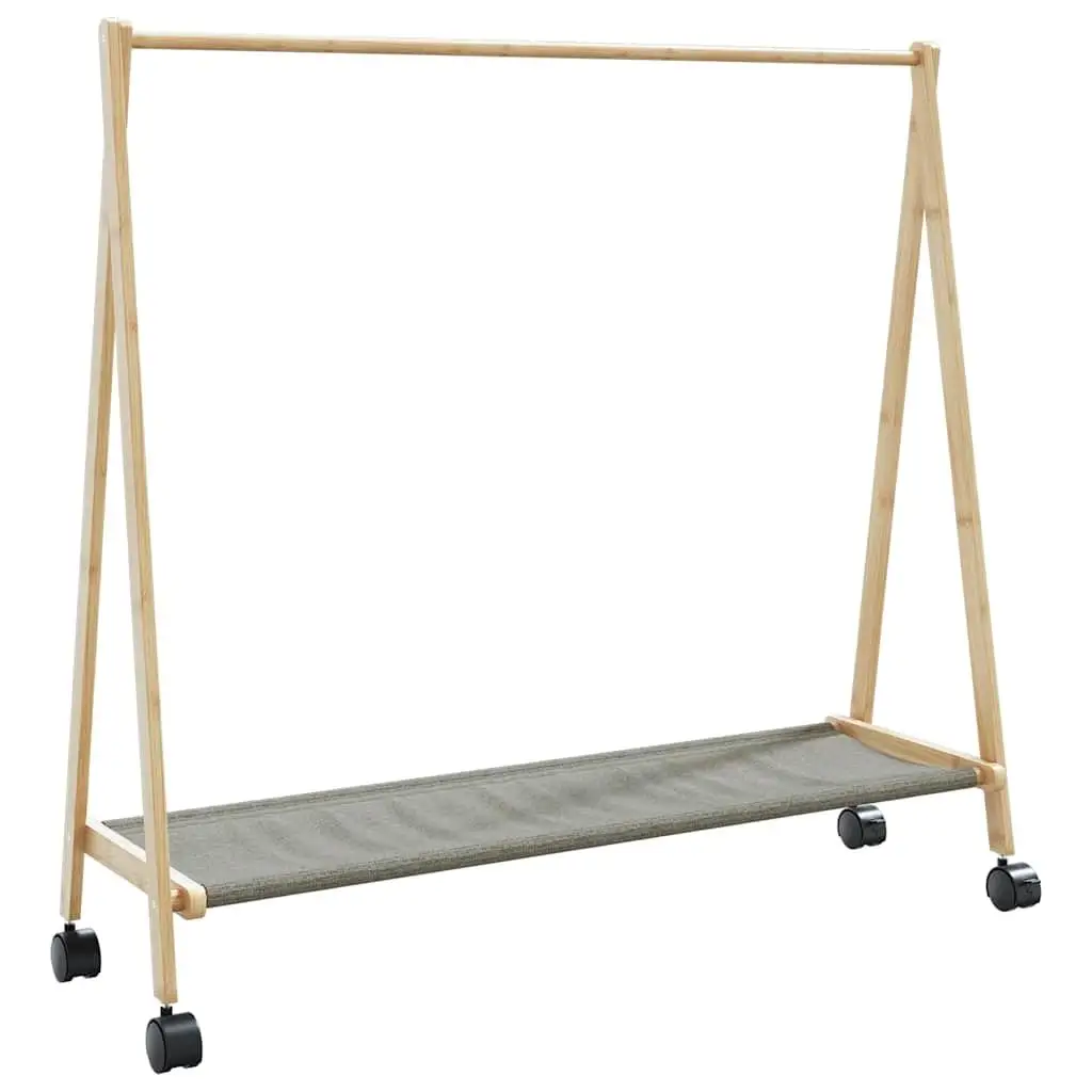 

41.7x13.4 Bamboo Clothes Rack with Shelves & Wheels - Space-Saving Storage Solution