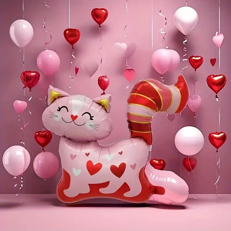 1pc rosa amor gato em forma de balão foil tema animal decoração de festa para crianças ou adultos aniversário casamento decoração de ano novo 2025