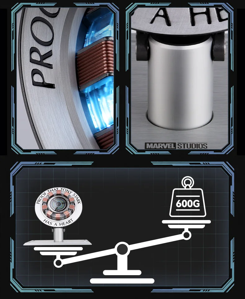 Iron Man Arc Reactor Wireless Charger Tony Stark Heart Reactor Lamp 15W Fast Wireless Charging Stand LED Light Collectible Gift