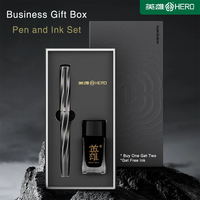 HERO E505A Fountain Pen with 0.5mm Iridium Nib Vintage Twist Knob&Brushed Design,Smooth Writing Gift Box with Ink Vintage Style