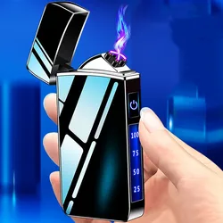 Electric Dual Arc Rechargeable USB Lighter Outdoor Windproof Metal Plasma Pulse Digital Wired Display Touch Sensitive Lighter