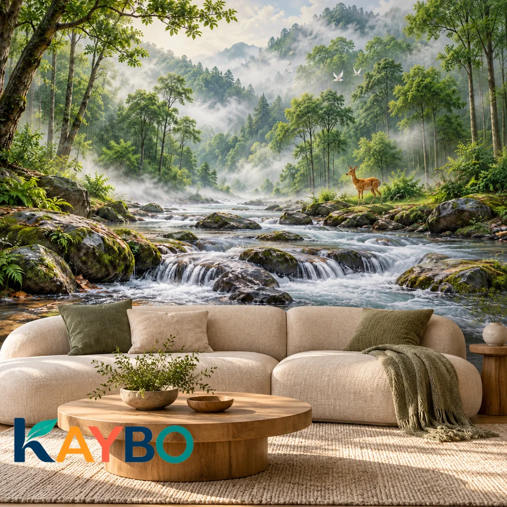 Nature Wallpaper Mural Forest River Landscape Wall Decor Misty Woodland Scenery Living Room Bedroom Non Self Adhesive