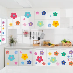 48pcs Colorful Flowers Pattern Wall Stickers Living Room Porch Bedroom Bathroom DIY Home Decoration Waterproof Glass Decals