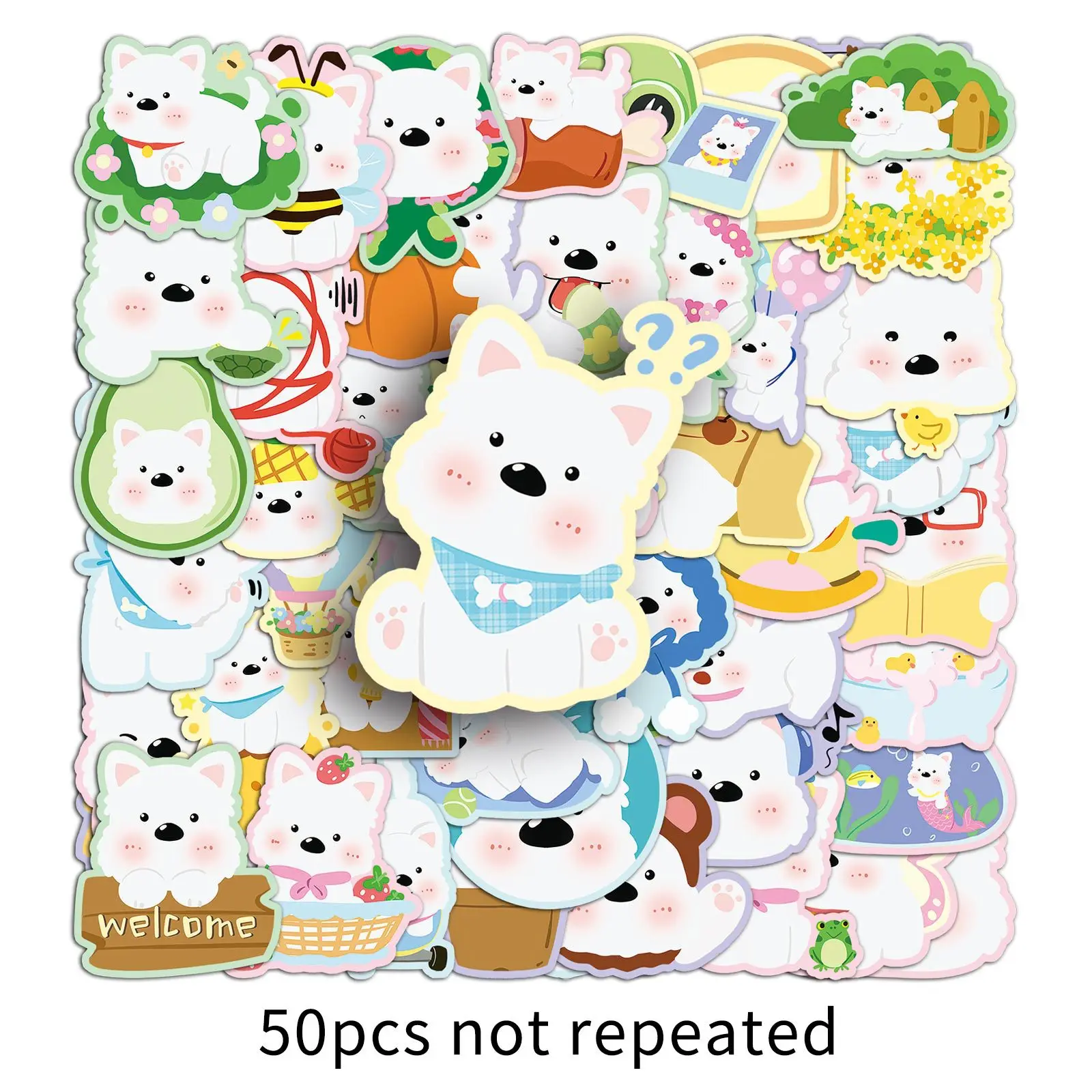 50 STKS West Highland White Terrier Cartoon Hond Leuk Huisdier Decoratieve Water Cup Gitaar iPad Telefoon Case Waterdichte Stickers Kinderen Speelgoed